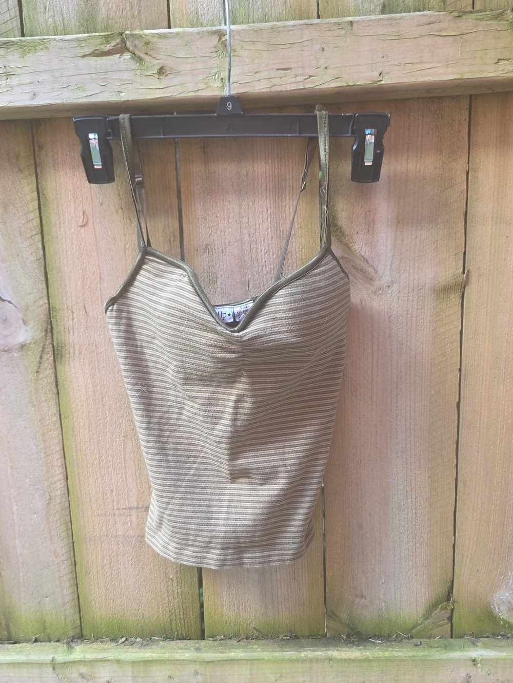 Olive Striped Spaghetti Strap Cami Top
